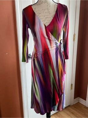 Maggy London Multicolor Wrap Dress 3/4 Sleeve Sz 8